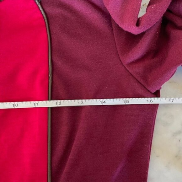 DONNA MORGAN Colorblock Shift Bordeaux Long Sleeve Faux Leather Trim Dre… - Picture 15 of 16